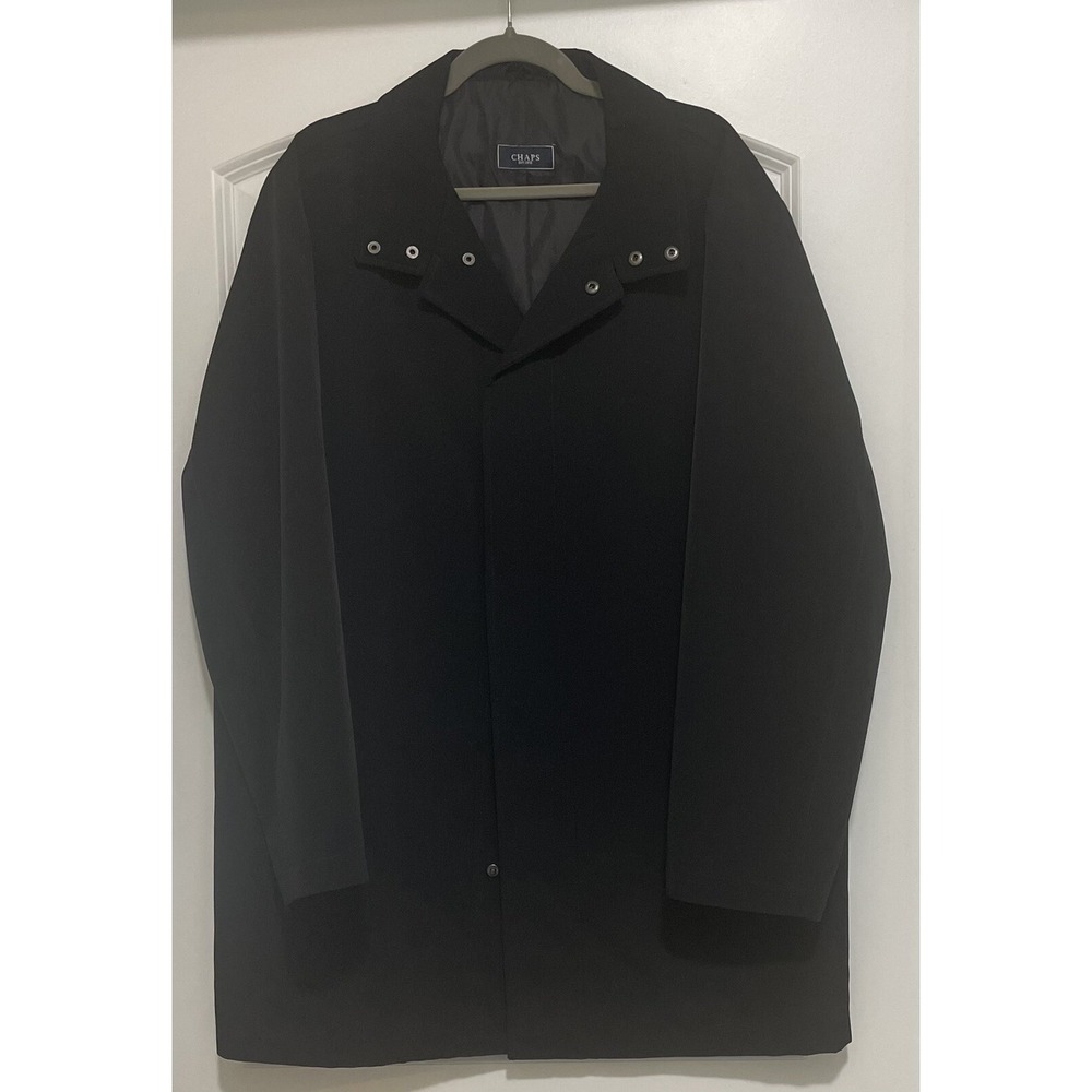 Chaps Car Coat Men 42R Black Minimalist Zip Snap Front Overcoat Jacket Classic